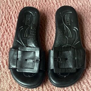 Born Black Leather Buckle Slide Sandals Size EU 38-7M U.S.